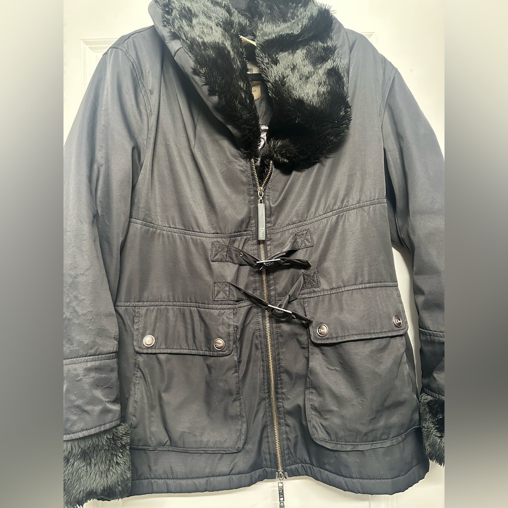 Vintage Dior Black Utility Jacket with Faux Fur Trim